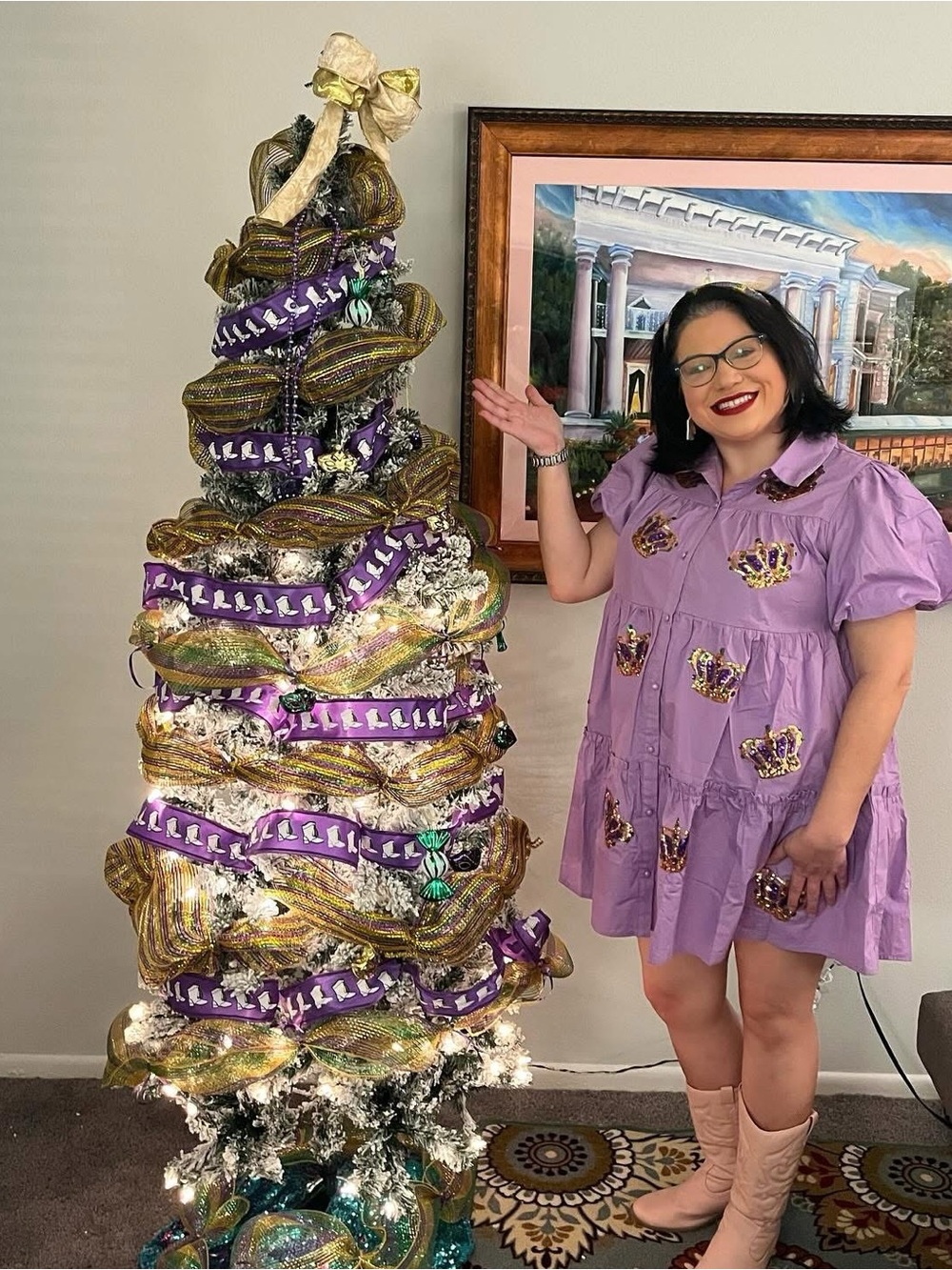 Lavender Embellished Crown Button-Front Dress - Picture 5 of 5